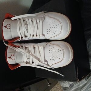 Nike Air Jordan White and Red High-Top Athletic Shoes